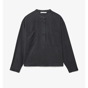 NWT Everlane Washable 100% Silk Henley Black Button-up Top Womens 0